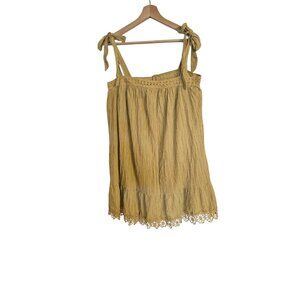 Woman's flowy shift dress Size Large Yellow‎ tie shoulder zipper lace trim